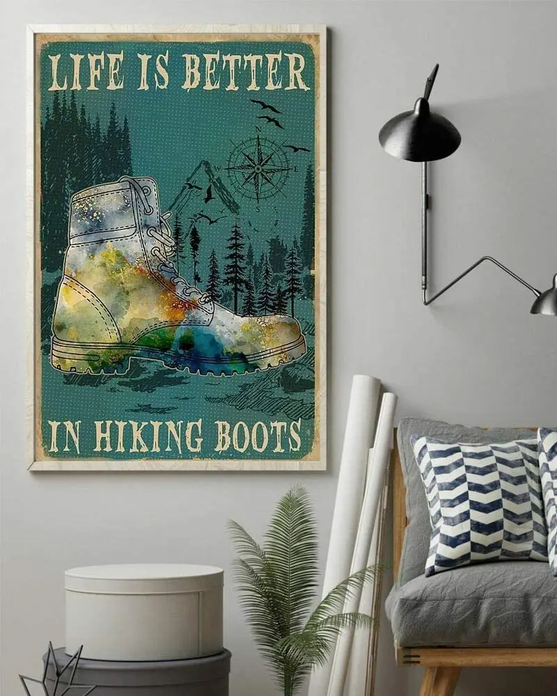 

Pozino Life is Better in Hiking Boots Metal Tin Sign Valentines Day Decoration Room Decor Gifts for Women 8x12 inch