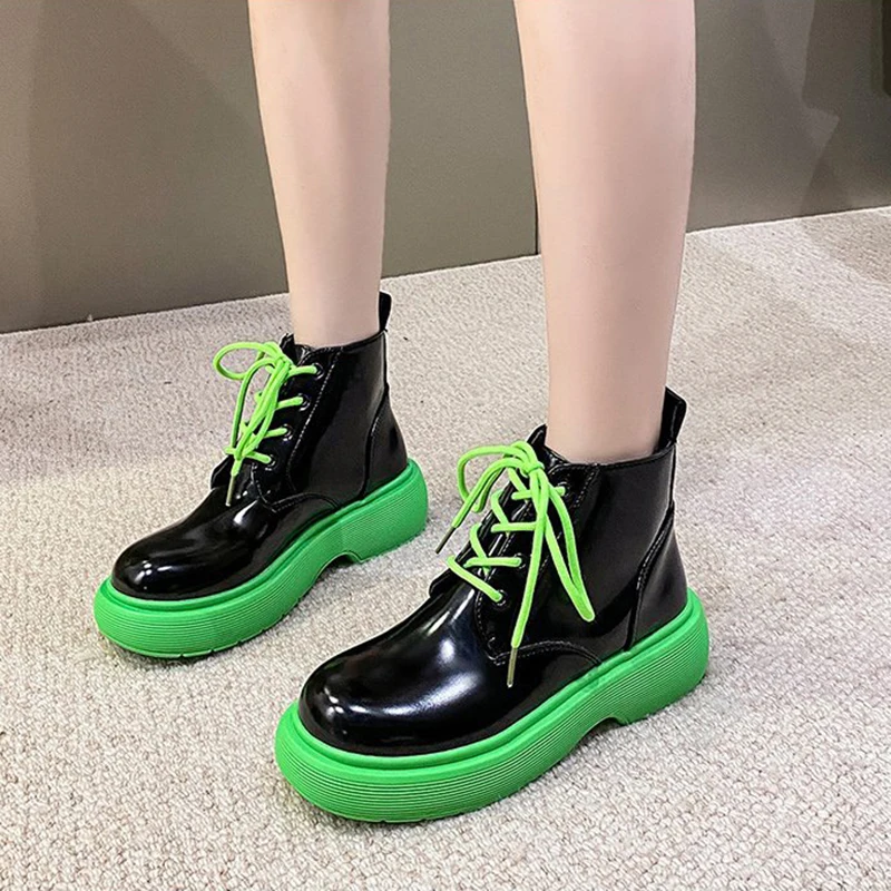 

Botines Mujer 2021 Autumn Ladies Ankle Chelsea Boots Platform Lace Up Women's Short Boots Martin Boots Non-slip Leather Boots