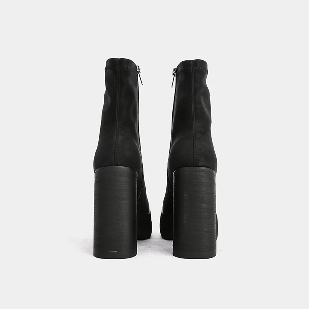 Женские ботинки на высоком каблуке 12 см, из черной кожи - Женская обувь на зиму и осень