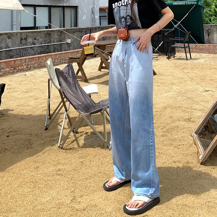 

YTX1420 Loose straight summer 2021 new high-waisted thin wide-leg gradient jeans women