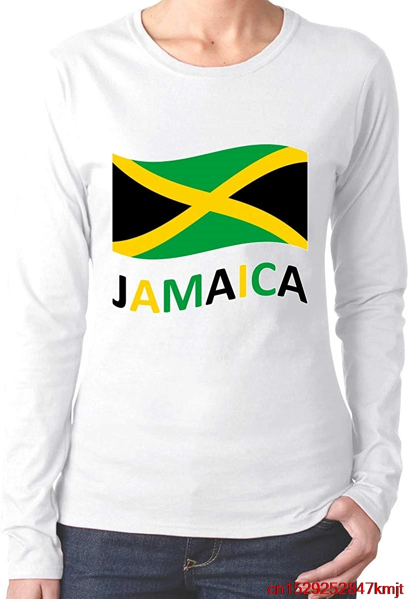 Флаг Ямайки женщин с длинным рукавом TFGHFG рубашка хлопок вырез лодочкой Тройник| |