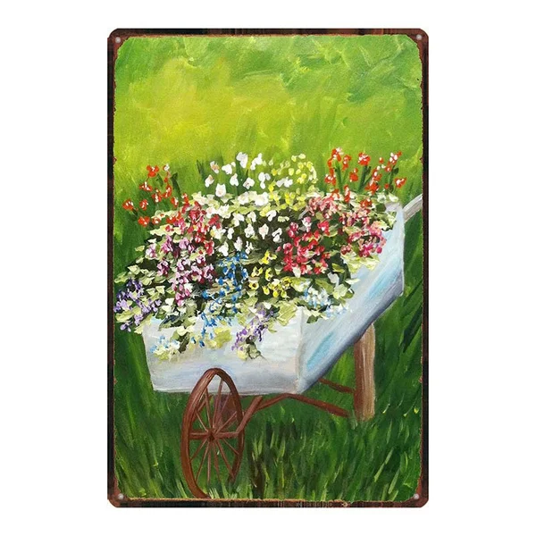 Старинный металлический знак жестяная вывеска сад красивые цветы деревянная