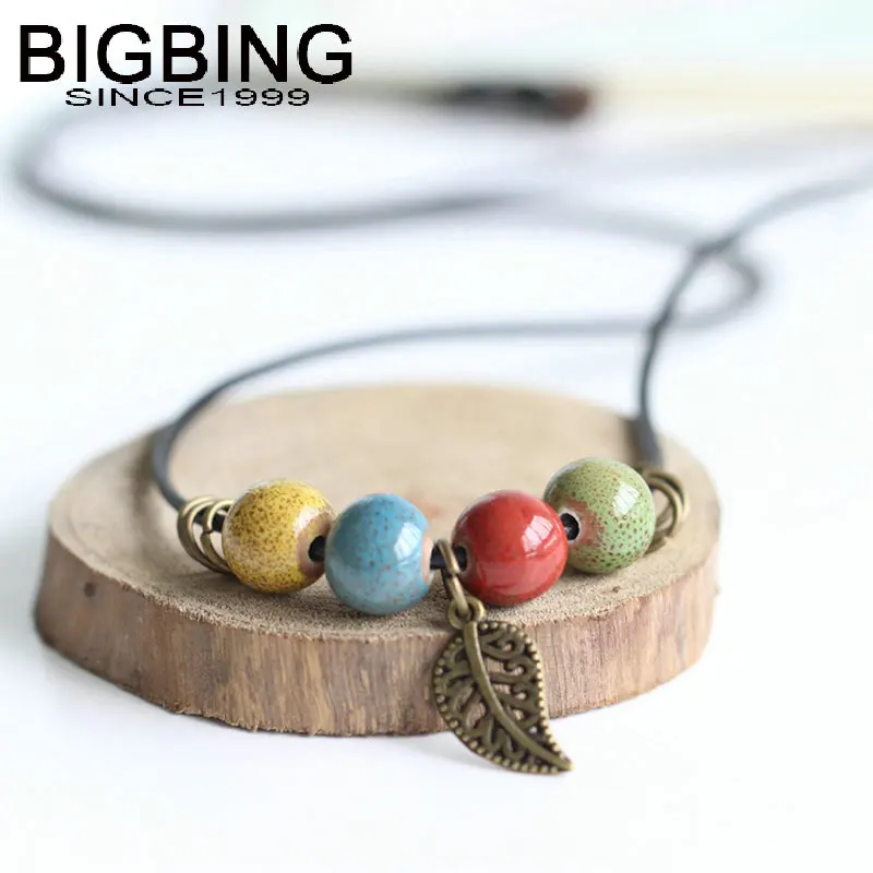 C126 BIGBING модные ювелирные изделия керамические бусы лист кулон черная цепочка