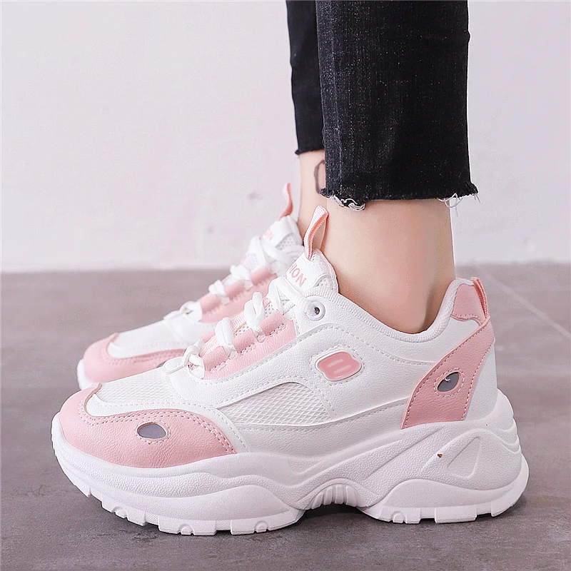 Женские кроссовки на платформе модные плоской подошве обувь из