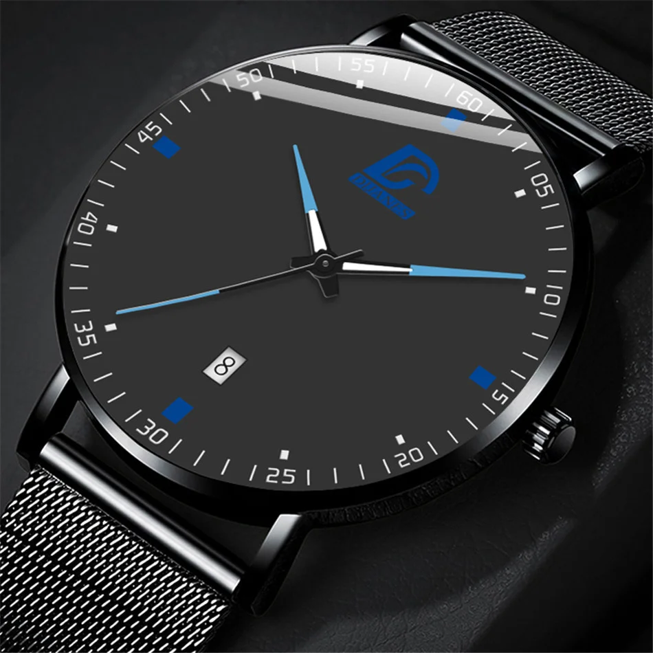 Часы наручные мужские кварцевые с календарем модные минималистичные сетчатым