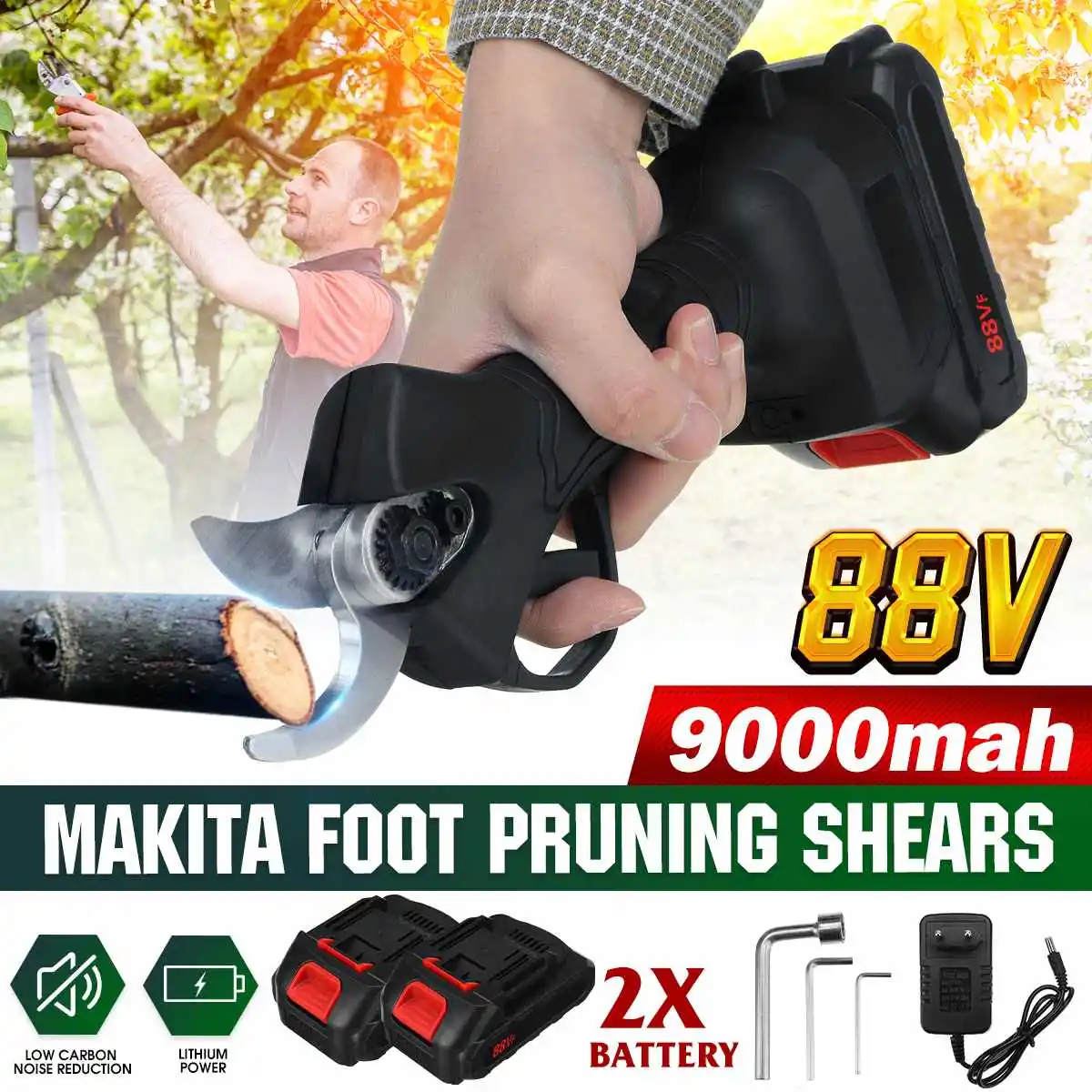 

88V Cordless Electric Pruning Shears With 2PC Battery Efficient Fruit Tree Branch Cutter Secateur Garden Tool 25mm Max Cutting
