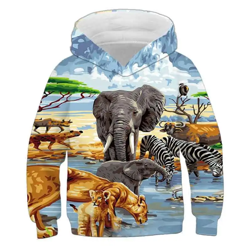 

New 4-14Years Boy Hoodies Autumn 3D Thunder Lion tiger Fox Teenagers Sweatshirt For Boys Christmas Halloween Gift Children Coat