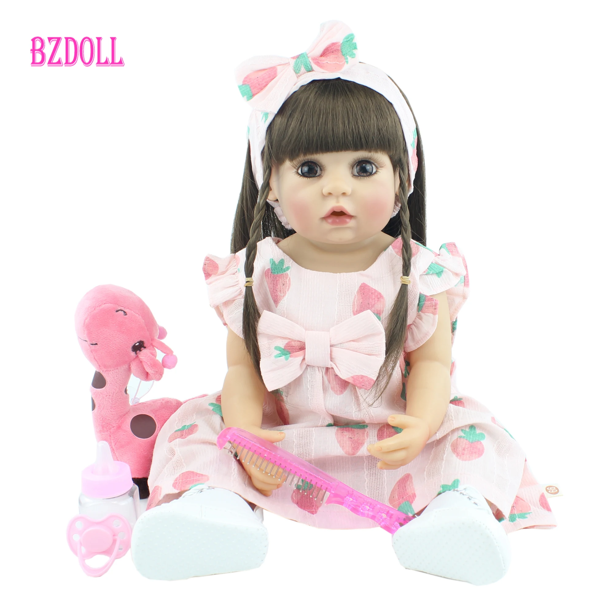 

55cm Full Silicone Reborn Baby Doll Toy Vinyl Newborn Babies Dress Up Princess GIrl Bebe Fashion Birthday Gift Accompanying Toy