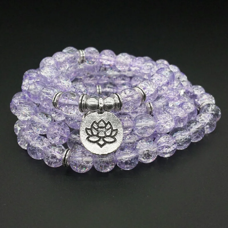 

Hot Sale Summer Natural Purple Popcorn Stone 8mm Beads 108 Mala Bracelet Female Yoga Meditation Lotus Pendant Jewelry Wholesale