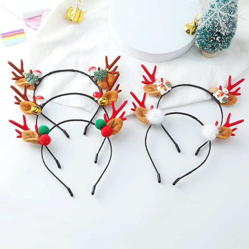 

1PC Christmas Deer Horn Headdress Elk Cat Ear Headband Kids Adults Hair Accessories Party Festival New Year Decor Photo Props