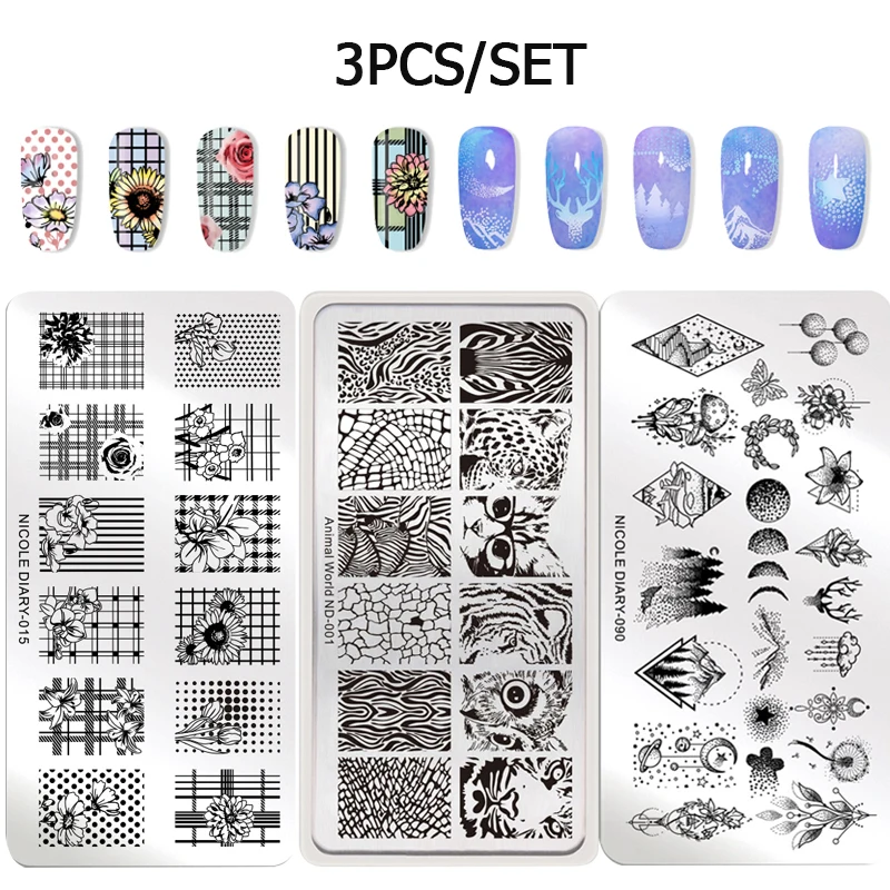 Set 35 NICOLE дневник стемпинг ногтей Покрытие набор черный белый золотой дизайн ногтей печать лак маникюрный лак DIY дизайн для штамповки пластины - Цвет: Set 35