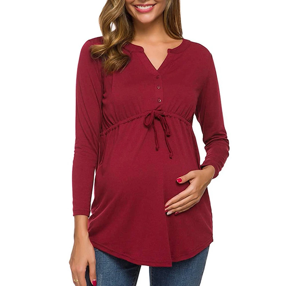 Женские топы для беременных с длинным рукавом v образным вырезом баской