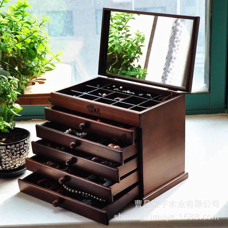 

Wooden Jewelry Box Make Up With Mirror Accessories Dressing Box A Birthday Present Jewelry Storage Makeup Organizer