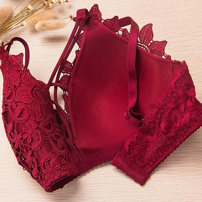 

No Steel Ring Sexy Lace Underwear Push Up Bra Embroidered Beauty Back Bralette Bra Adjustable Shoulder Strap Brasieres Female