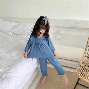 2022 Children Pajamas Set Sweet Spring and Autumn Soft Loose Ruffled Princess Pullover Two Piece Set