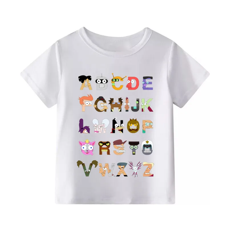 WhiteF The Sesame Street/Mario/Pokemon/Star Wars Alphabet Cartoon Children's T-shirt Boys Girls Funny T Shirt Kids Summer Clothes - Цвет: WhiteF