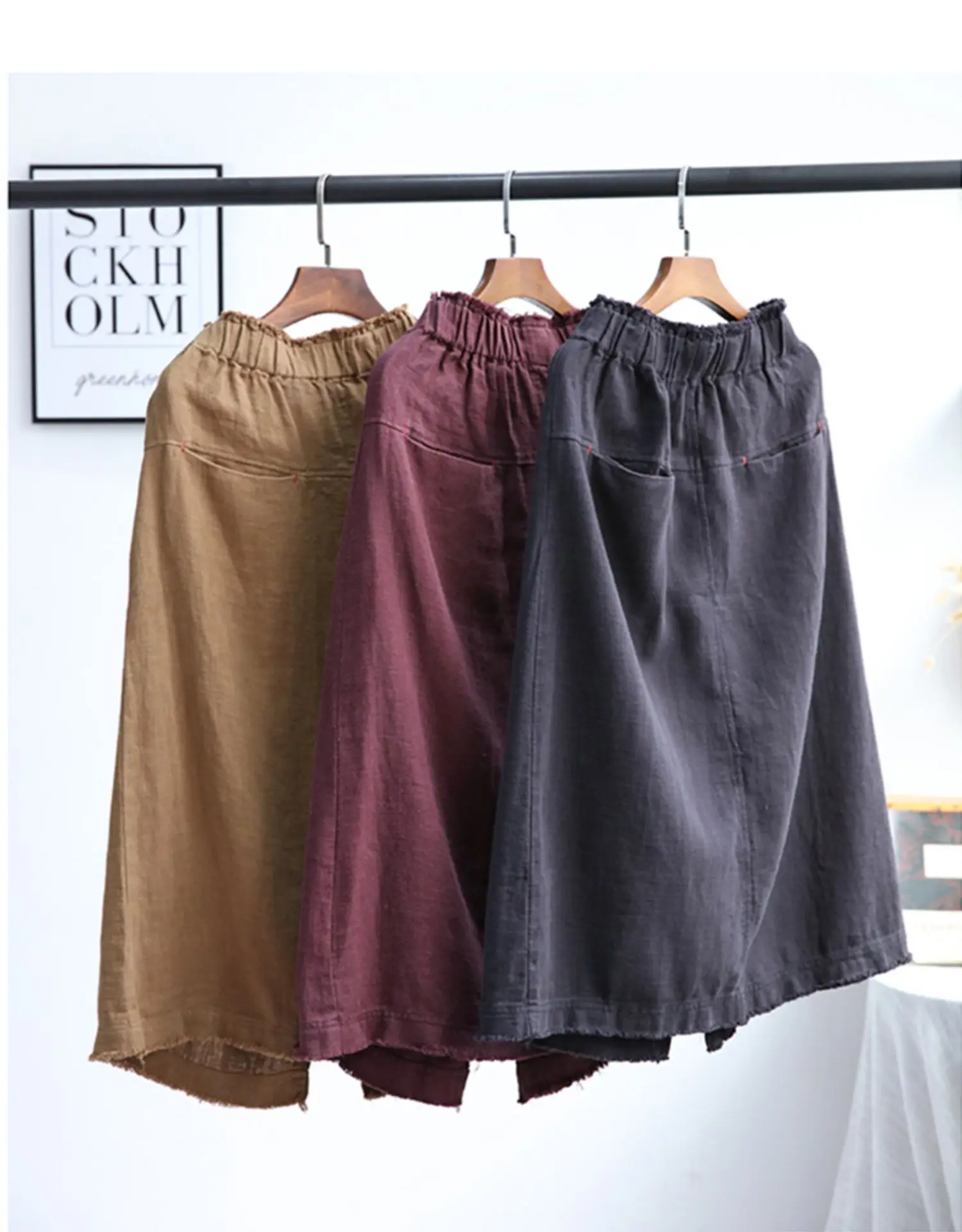 Fashion new large size skirt A word cotton and linen female high waist was thin wild long | Женская одежда
