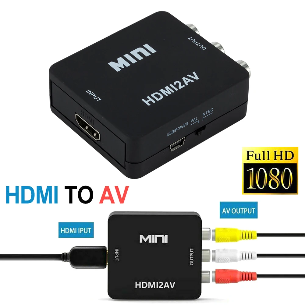 Video Composite Converter Box HDMI-compatible to AV Adapter HDMI-compatible to Composite L/R Audio RCA for PS3 DVD Player PC