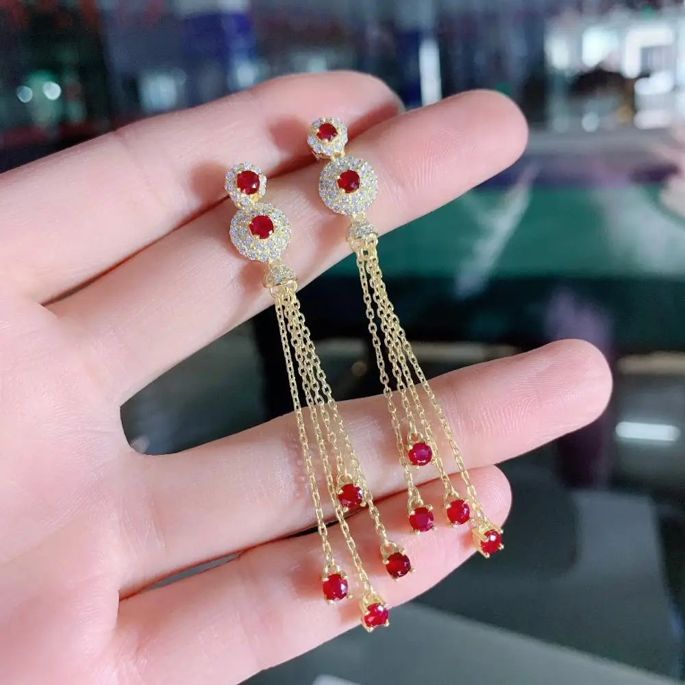 

SHILOVEM NATURAL RUBY GEMSTONE STUD EARRINGS FOR WOMEN 925 STERLING SILVER GIFT WEDDING NEW 3*3MM DE0303911AGH