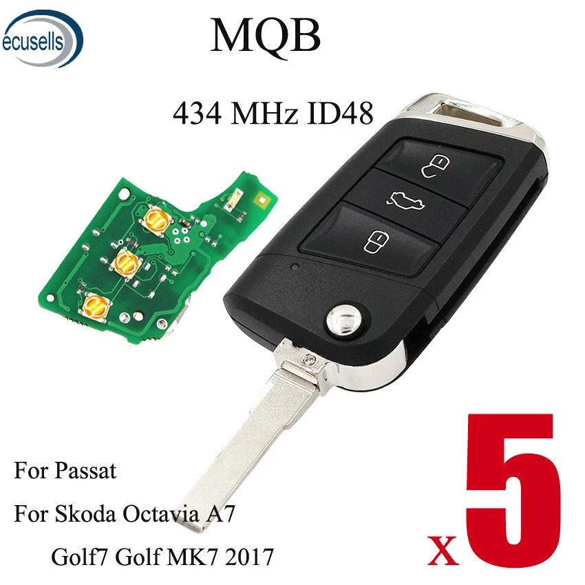 5 шт./лот 3 кнопки дистанционного ключа 434 МГц ID48 чип для Volkswagen Skoda Octavia A7 MQB Golf VII Golf7