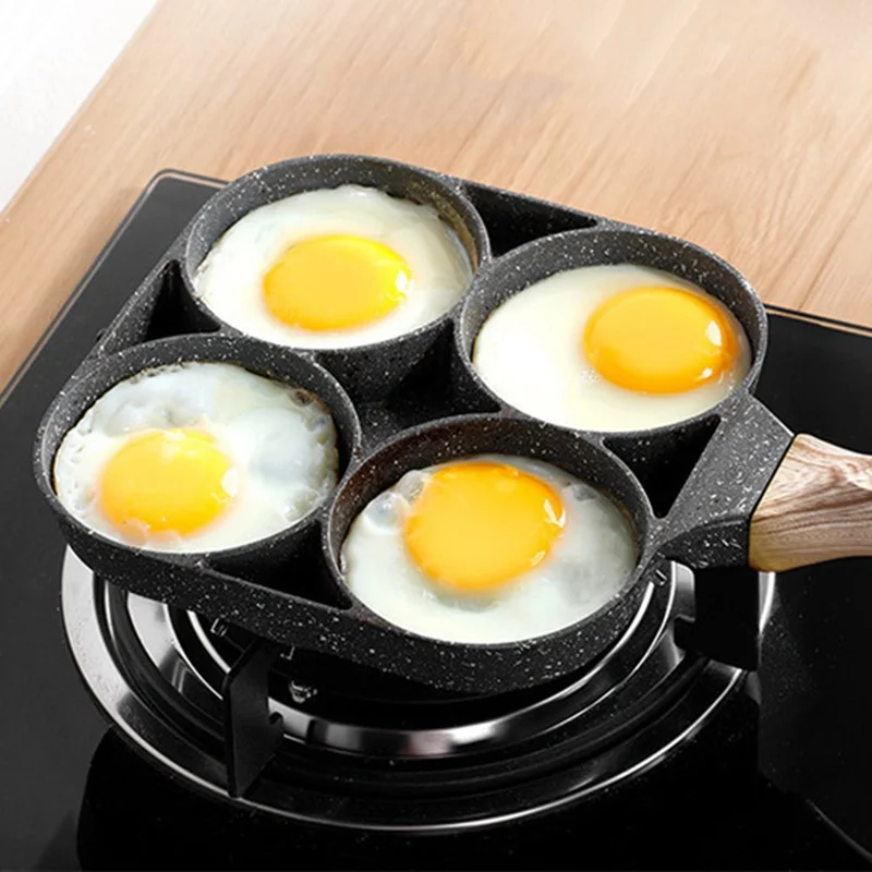 Household Mini Fried Egg Mold Pot Poached Hamburger Dumpling Pan Four-hole Flat Bottom Non-stick | Дом и сад