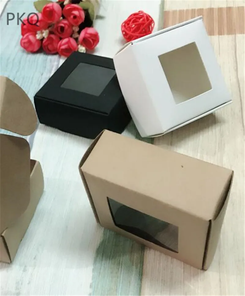 10 шт DIY крафт-бумага/черный/белый Подарочная коробка с ПВХ окном Свадебные
