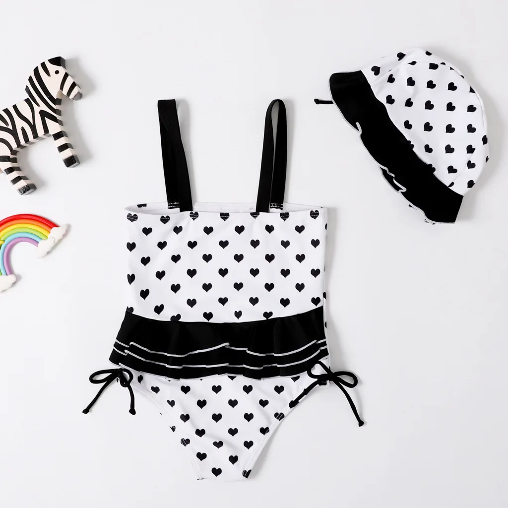 

Girls Swimwear One Piece Swimsuit Child Swimsuit Swimming Suit For Girls Child Swimsuit Biquini Loving Heart Ruffled Beach Dress