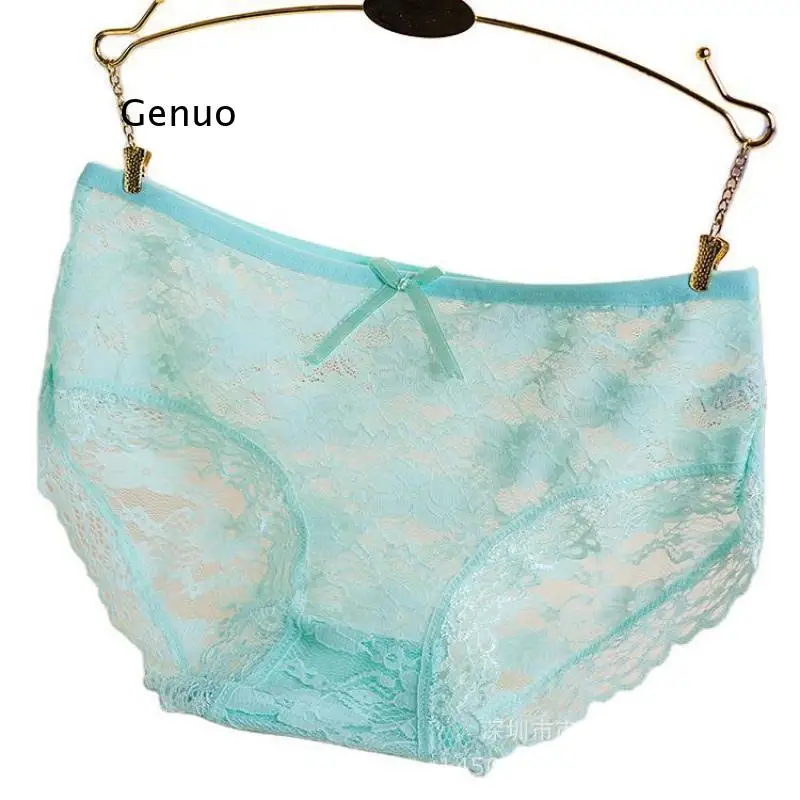 

Lingerie Hollow Transparent Underwear Lace Sexy Panties Girls Mid-Waist Briefs Ladies Panties Cartoon Women Breathable Underpant