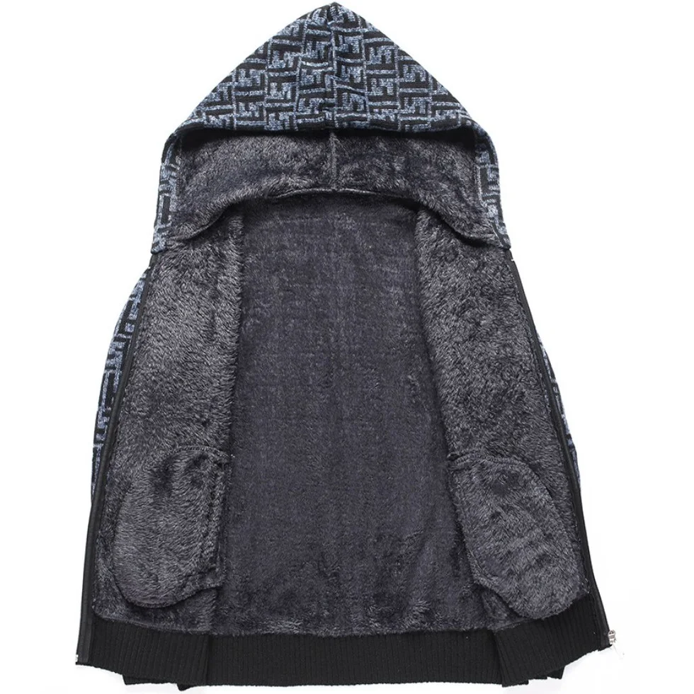 

2020 Winter Men's Fleece Sweater Cardigan Letter Pattern Hooded Casual Knit Jacket Men Clothing