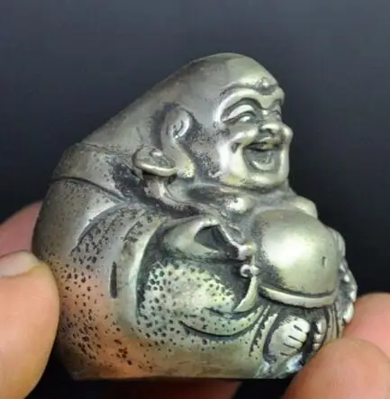 Старое тибетское китайское буддистское серебро ruyi счастливый смех Будда матрея