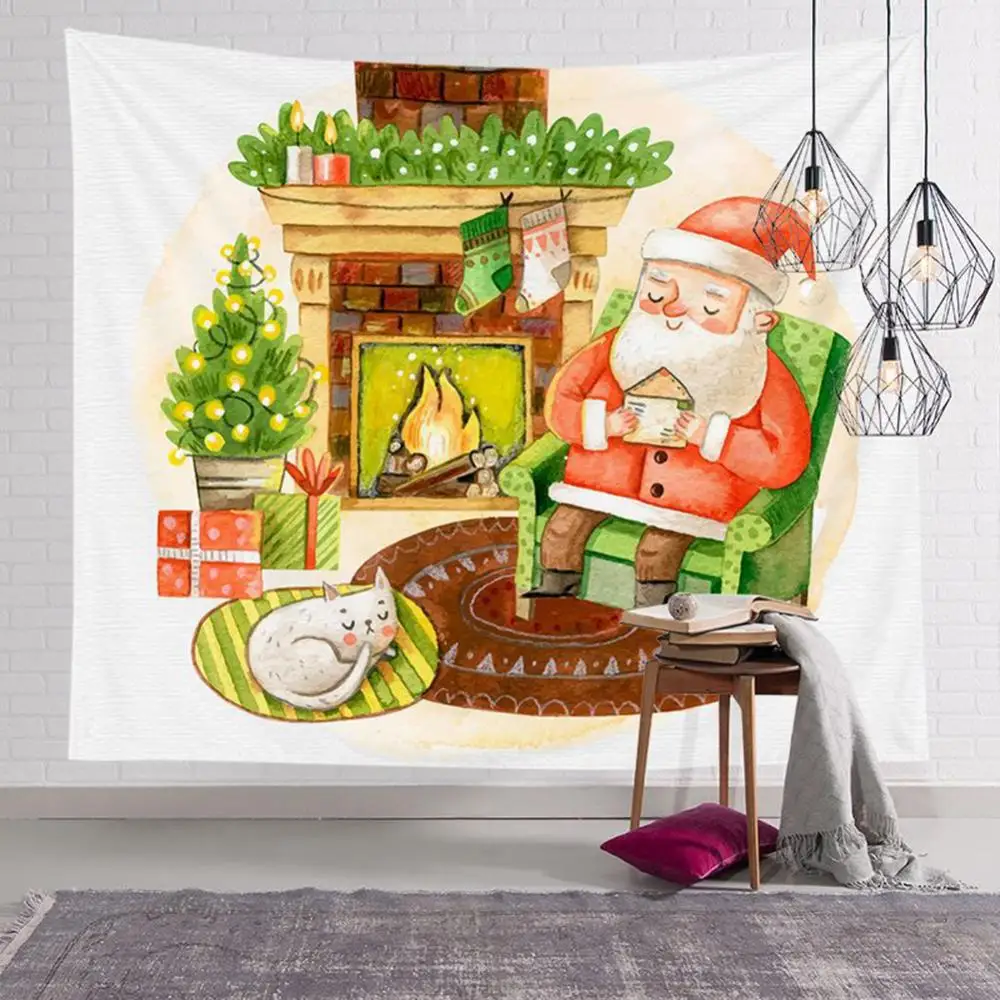 

Art wall hanging tapestry Santa Claus and snow Christmas elk decoration wall background home decoration gifts