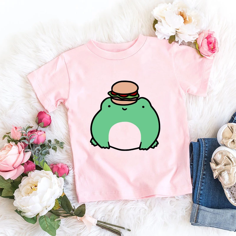 

novelty design girls t-shirt funny Purple Grapes Frog cartoon print pink shirt summer aesthetic girl t shirt Hip hop tumblr tops