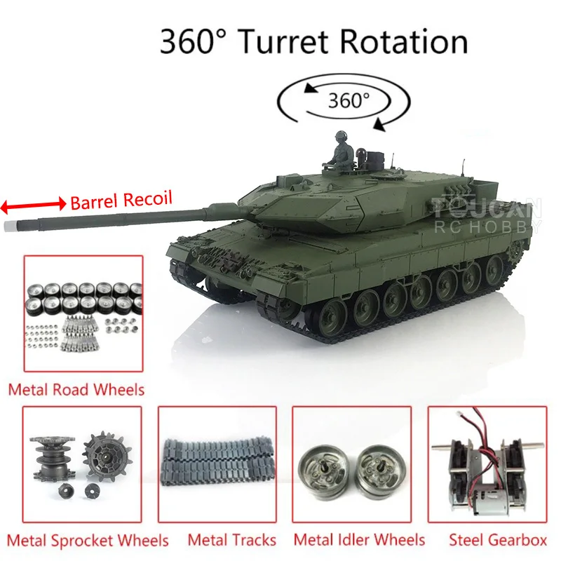 

HENG LONG 1/16 3889 TK7.0 RC Remote Control Tank Panzer Leopard2A6 Car Chassis Metal Tracks Wheels Barrel Recoil TH19272-SMT4