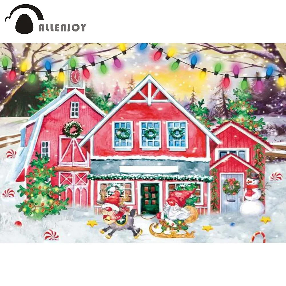 

Allenjoy Christmas Cottage Backdrop Winter Santa's Village Cabin Background Baby Shower Birthday Party Decor Banner Supplies