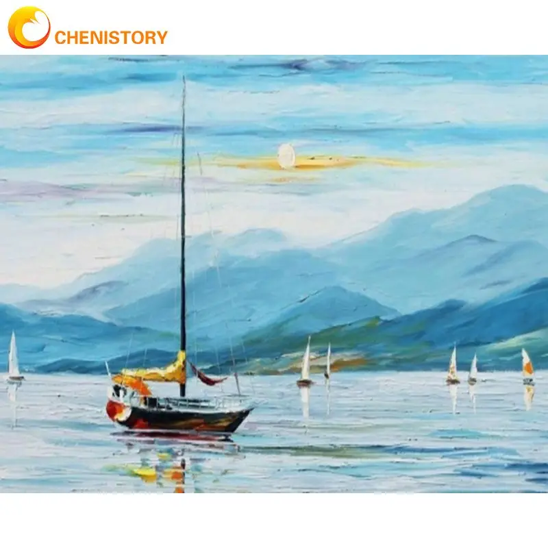 

CHENISTORY 60x75cm Frame Painting By Number Abstract Boat Picture By Numbers Handpainted Acrylic Paint On Canvas Home Decors
