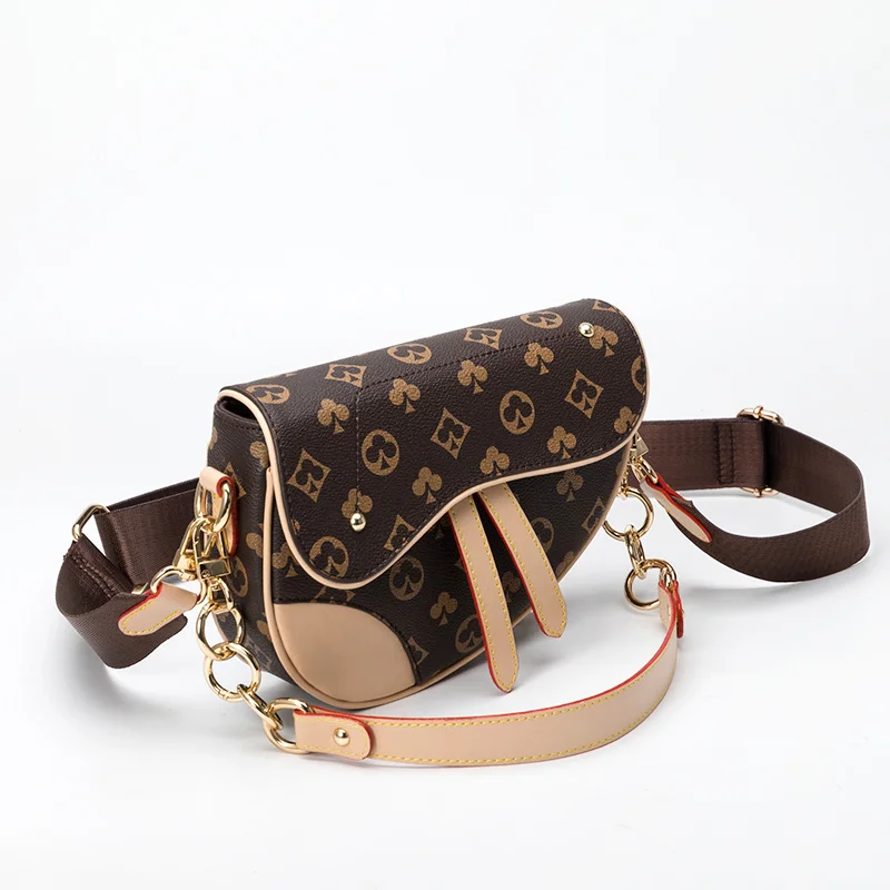 

Saddle Bag Female New Retro Fashion Small Bag Handbag Wide Shoulder Strap Messenger Bag Trend Printing Shoulder Bag