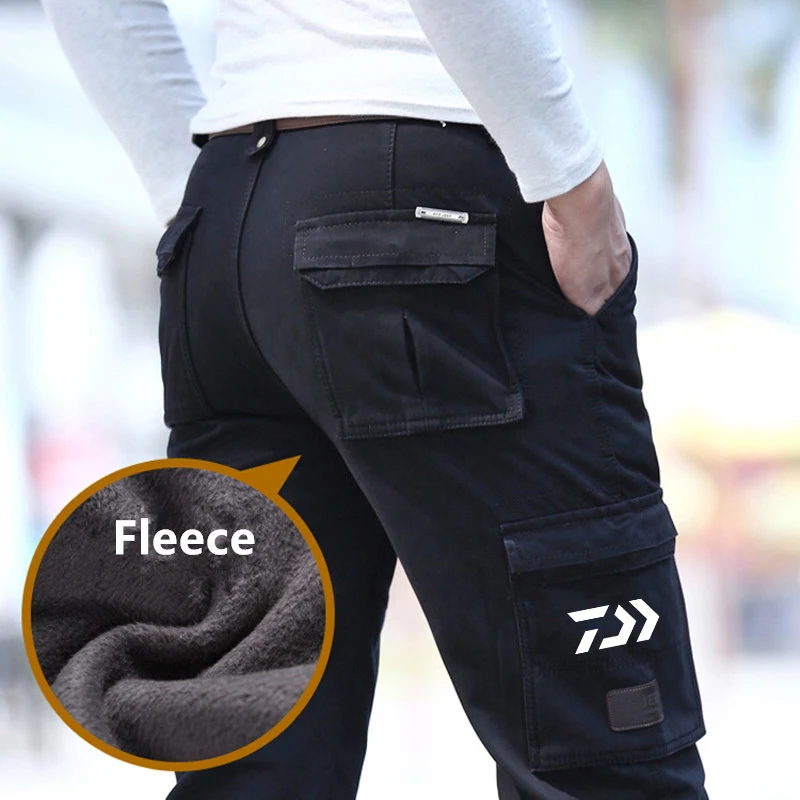 Daiwa Fishing Pants Man Fleece Thick Warm Cargo 6 Pockets Work Casual Clothing Winter Outdoor Sports Hiking | Спорт и развлечения