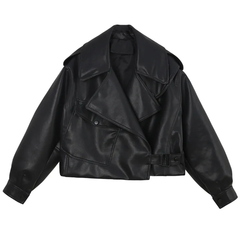 

Korean long sleeve Lapel loose women's leather Fashion 2020 autumn Street trendy coat