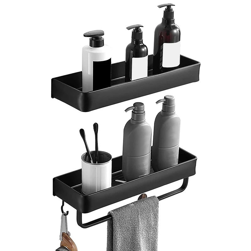 

King Bathroom Shelves with Towel Bar and 5 Hooks,Metal Wall Mounted Storage Shelves Organizer for Bathroom, Kitchen