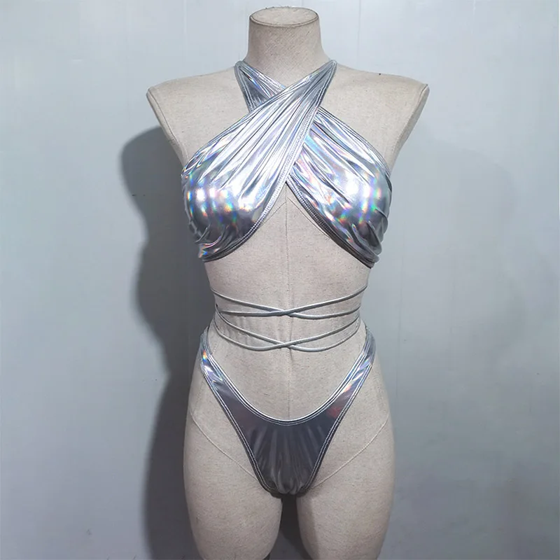 Nancy Tino Bikini Set 2021 New Sexy Bandage Color Bright Bikini Ladies Polyester Beach Hot Spring Swimsuit