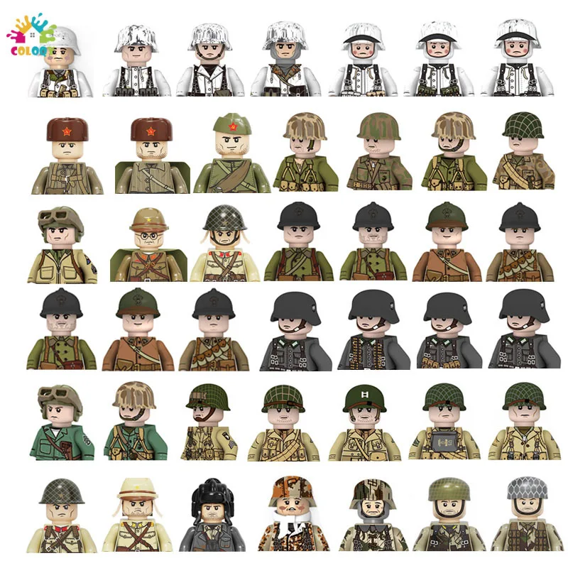 

Kids Toys 10pcs/lot WW2 Military Soldiers Building Blocks 4 Sides Printing US Soveit France UK Figures Bricks Toys For Kids