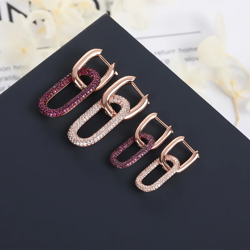 Женские квадратные серьги с фиолетовым цирконием модные геометрические