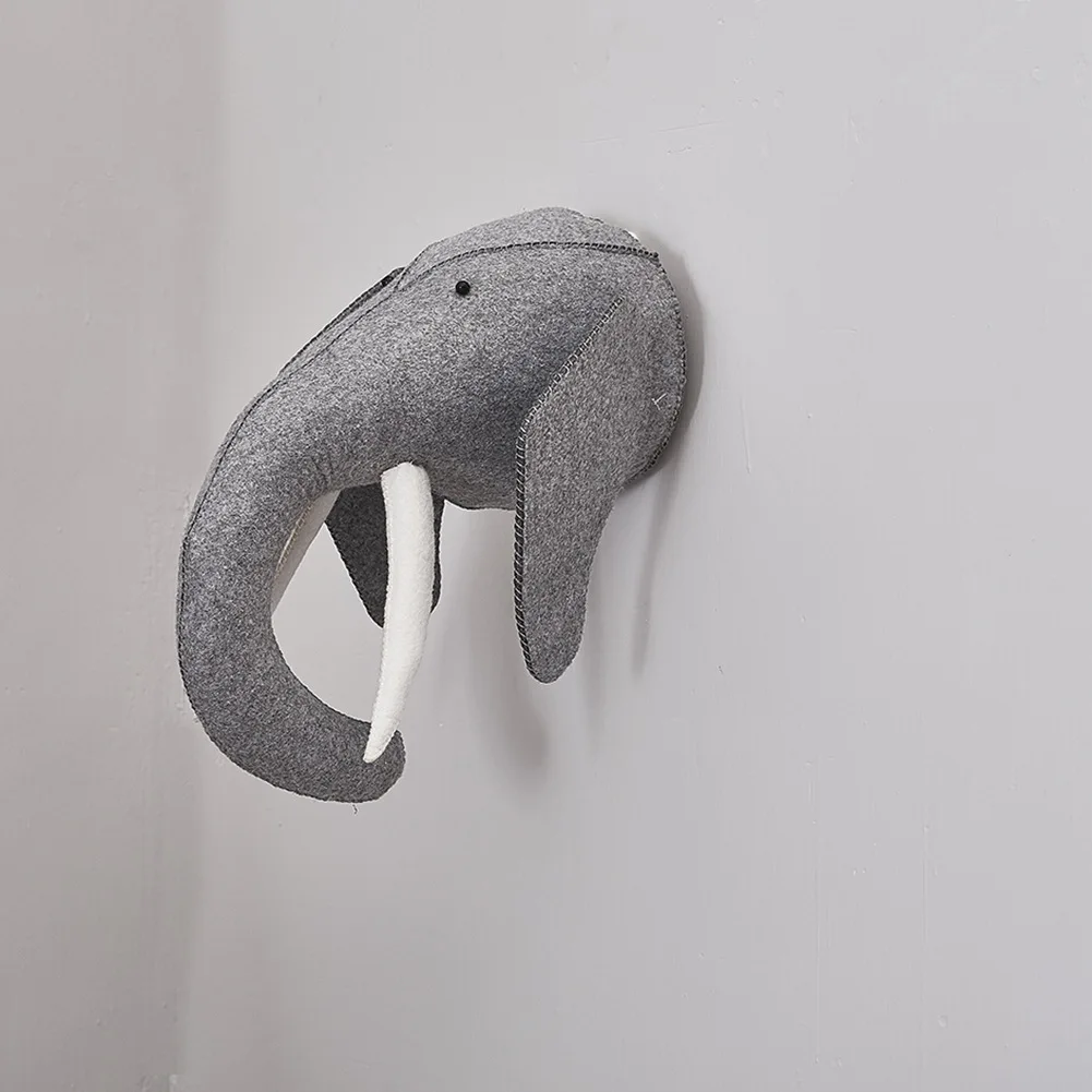 Elephant Голова животного, плюшевая кукла, фламинго, голова слона, настенное крепление, мягкие плюшевые игрушки, украшение для детской спальни, войлочные настенные куклы, реквизит для фотосессии - Цвет: Elephant