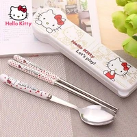 hello kitty stainless steel travel chopsticks spoon two piece portable tableware for elementary and middle school students