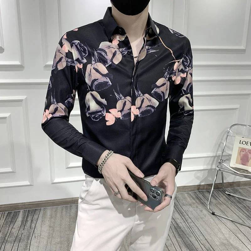 

Nightclub Camisa Masculina Luxury Floral Shirt Slim Casual Men's Vestido Social Shirt Long Sleeve Men's Floral Shirt 2021 Fall