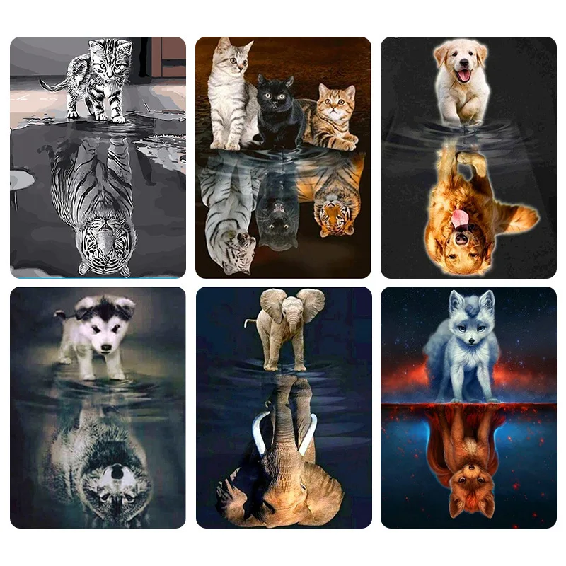 

5D Diy Full Diamond Painting Cute Dog Cat Lion Animals Inverted Image Embroidery Mosaic Cross Stitch Home Wall Art Handmade