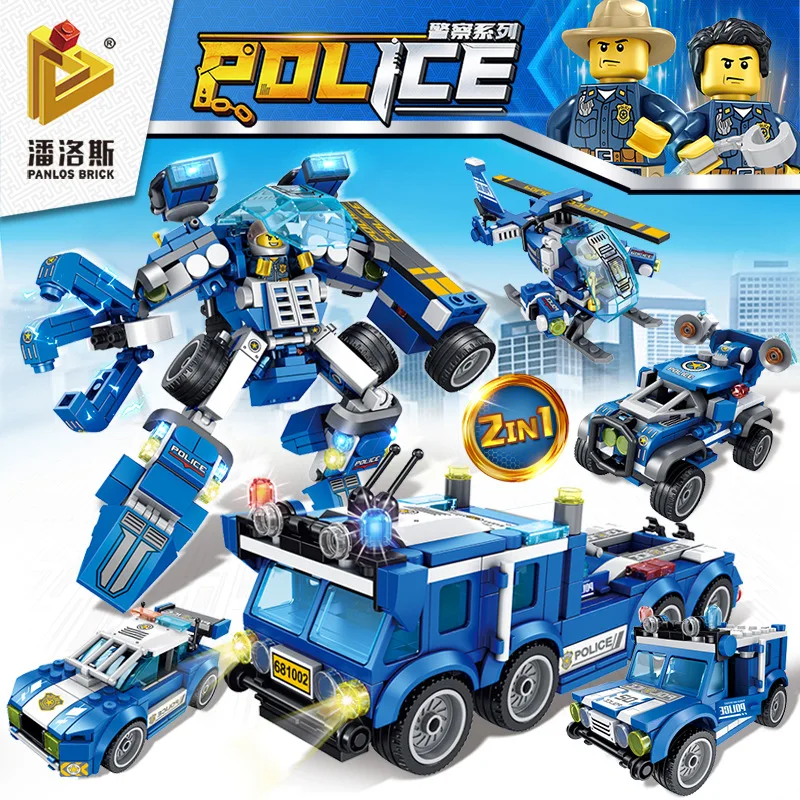 

Deformation Blocks Police Series 4-in-2 Splicing Assembly Fit Blocks Technic Diy Toy For Boys Children Education Toys