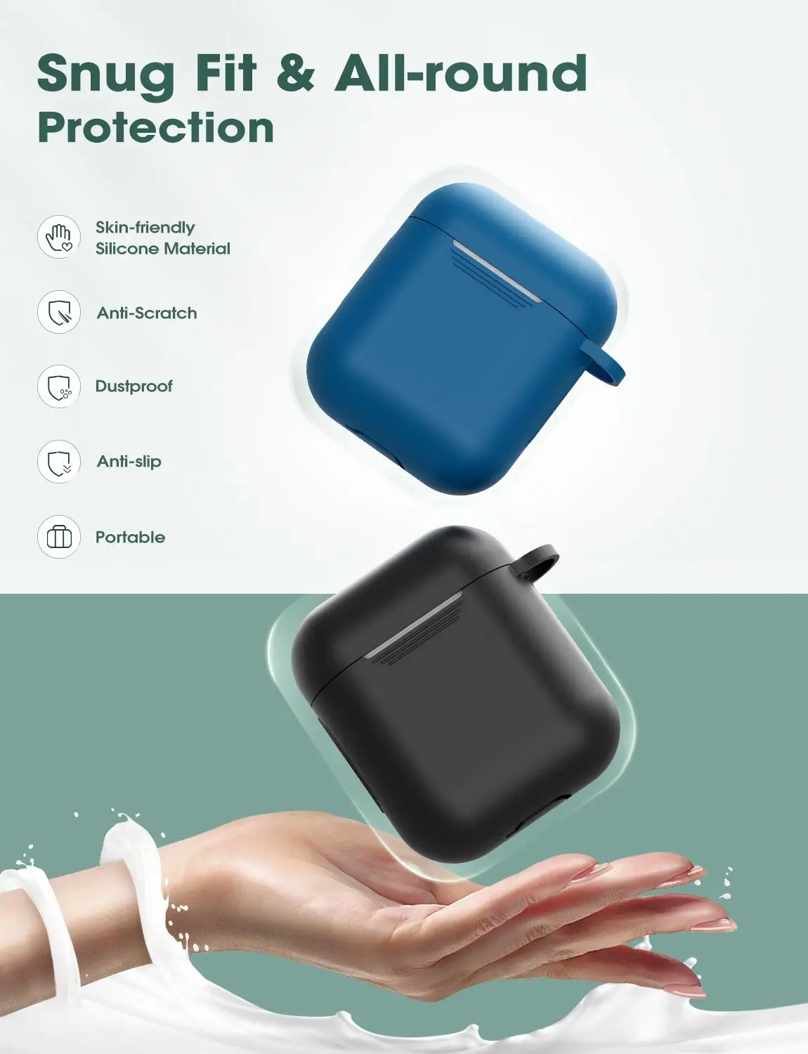 2 упаковки Mpow BH424 силиконовый защитный чехол для переноски Airpods 1/2 с карабином и