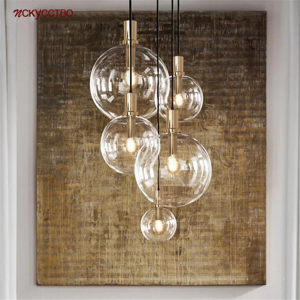 

Подвесные светильники в скандинавском стиле, потолочные светильники со стеклянными шариками золотого цвета, простой домашний декор, свето...