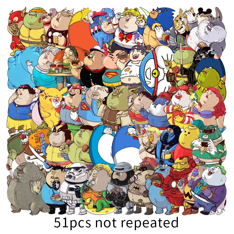 

10/51Pcs/Lot Cartoon Cute Fat Hero Stickers Graffiti Decals Bomb Sticker Pack For Decal Car Styling Motorcycle Accessories Gift